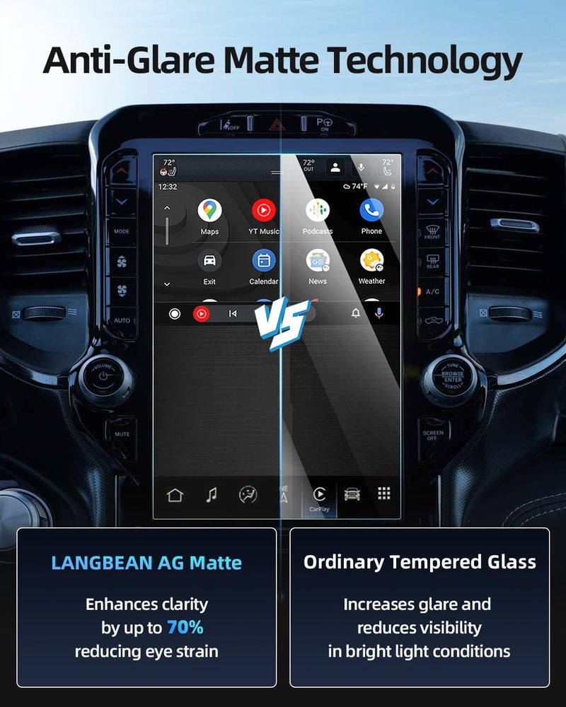 LANGBEAN Anti-Glare Matte 12-Inch Screen Protector for 2019-2025 Dodge Ram1500/2500/3500 Infotainment Touchscreen, 9H Tempered Glass/Anti-Fingerprint 2024 2025 Ram1500 Accessories - Image 3